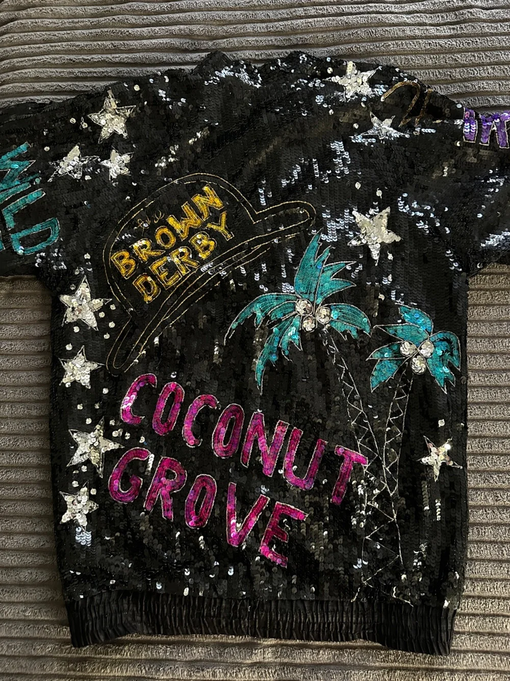 Vintage MODI Silk Sequin Jacket- Brown Derby Coconut Grove- Hollywood Art Wear